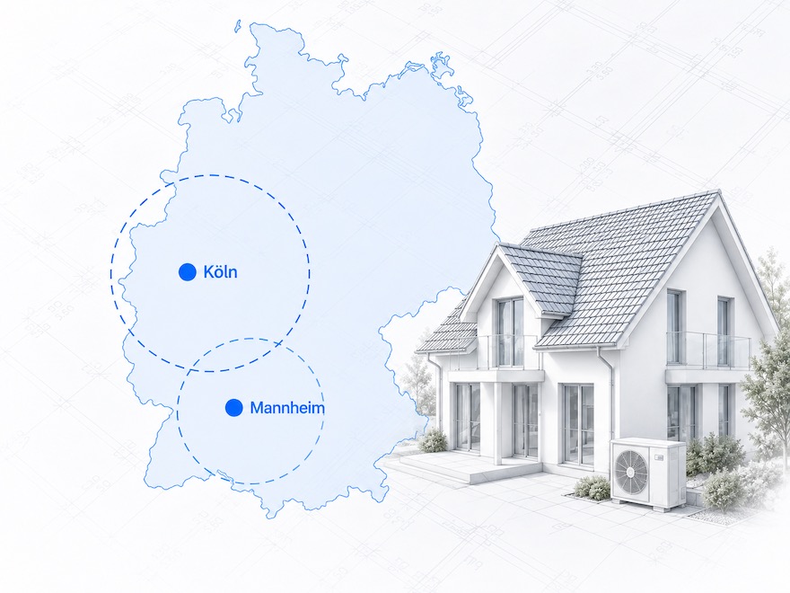 Karte mit den Einsatzgebieten Köln und Umgebung sowie Mannheim und Rhein-Neckar.